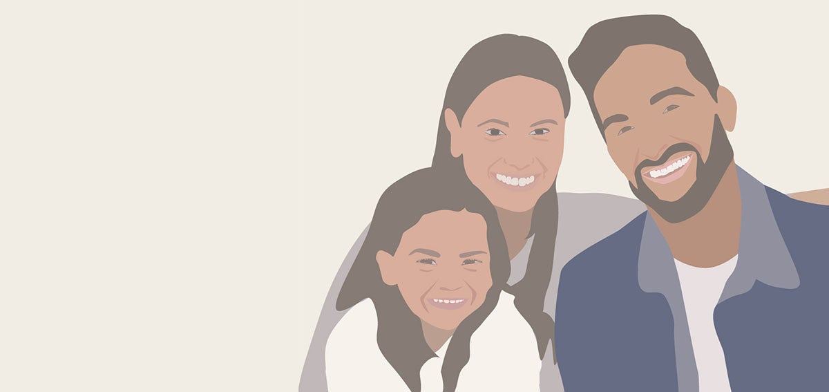 Illustration of Latinx family (mother, daughter, father)